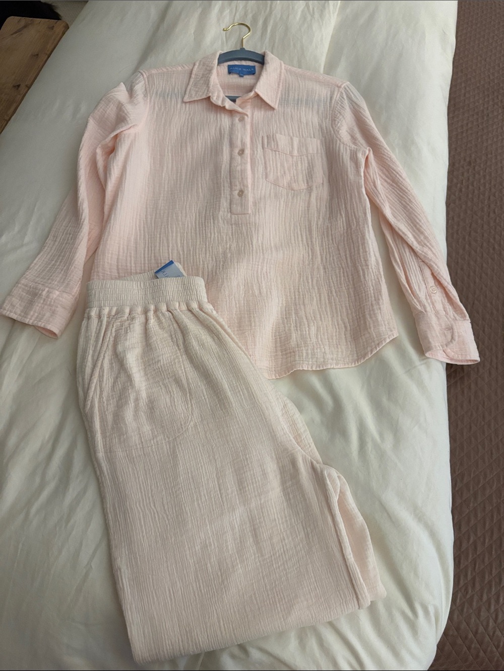 Light Pink Women's Cotton Gauze Pull-On Lounge Trousers by